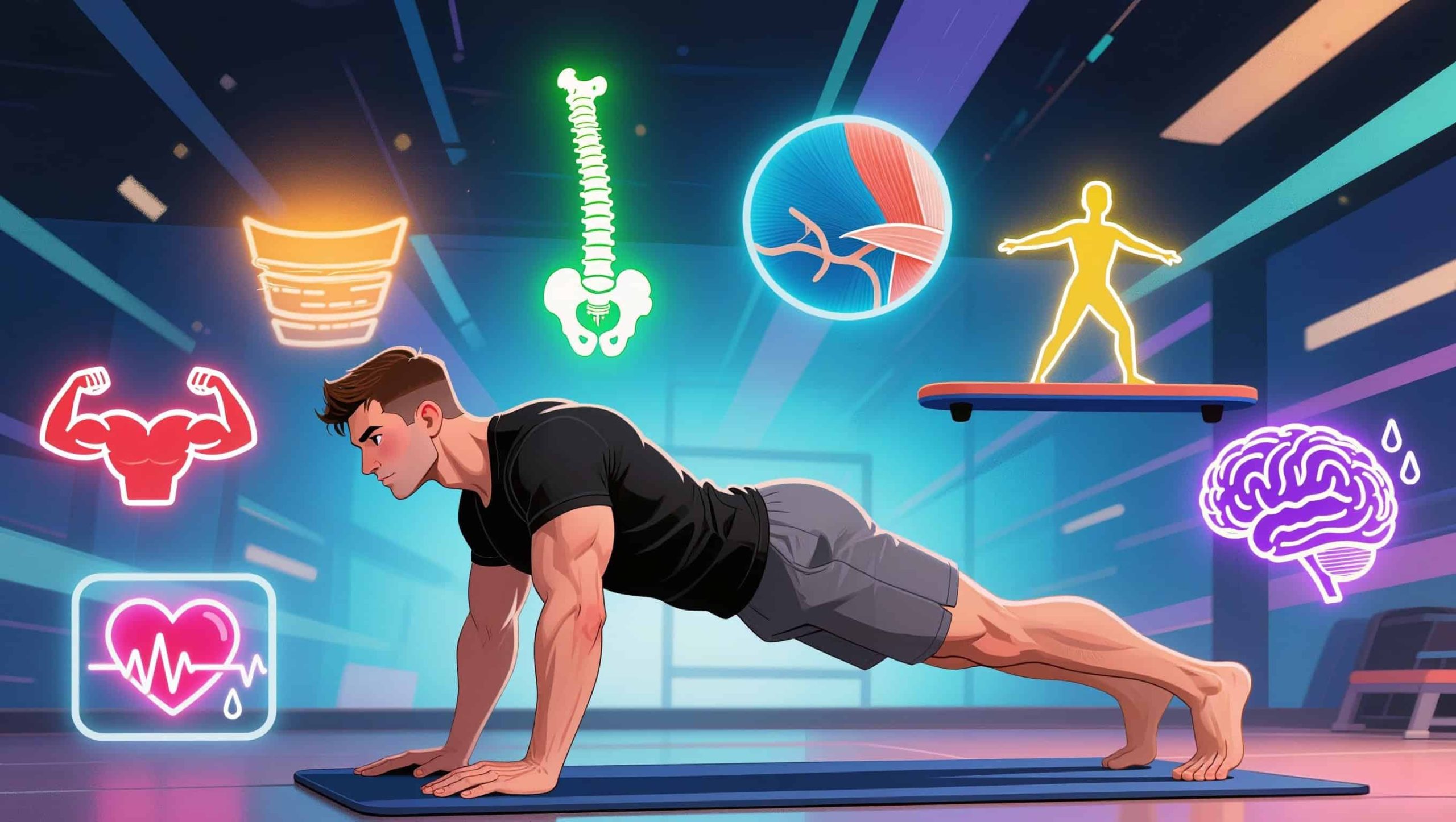 Man doing Plank exercise and showing benefits