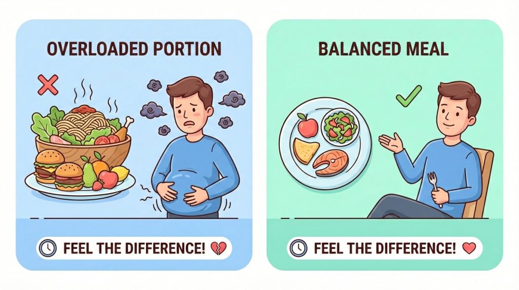 difference of small portion over large on gut and bloating