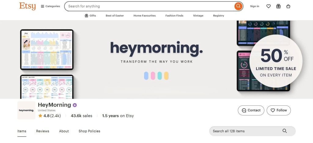 etsy spreadsheet shop example