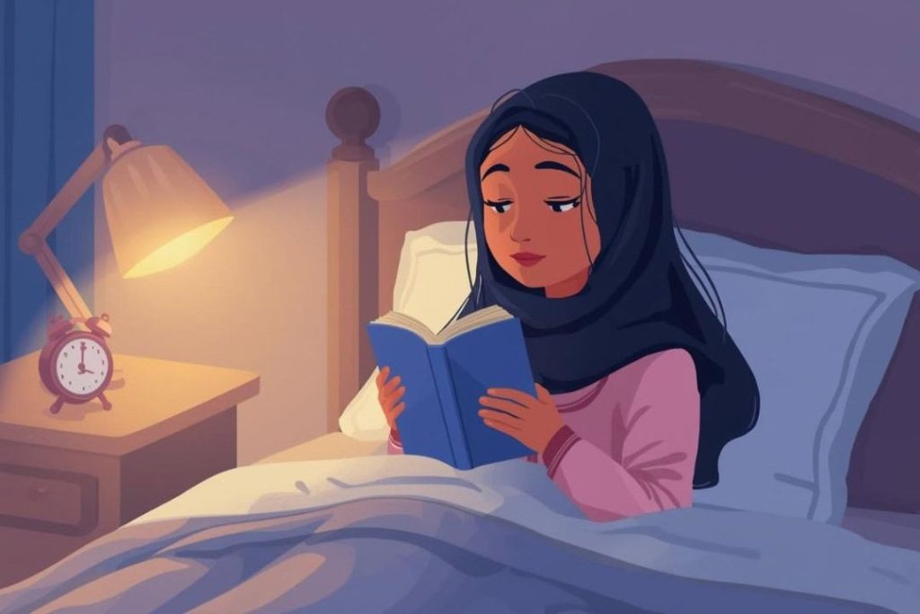 woman studying on bed laying