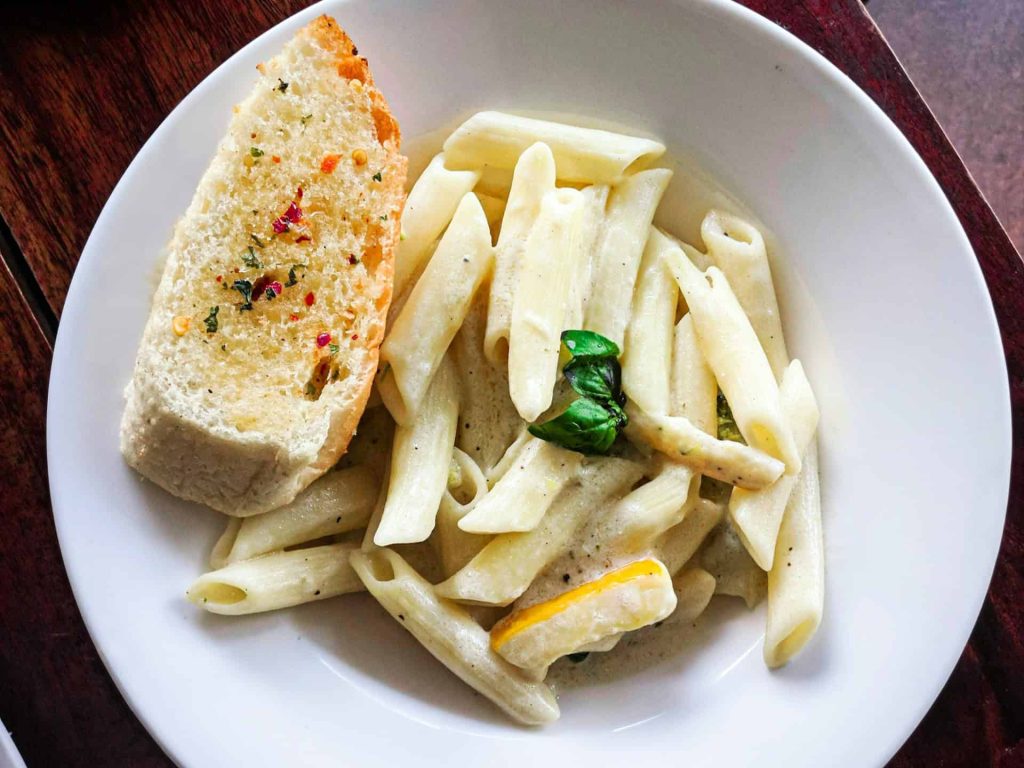 White pasta-and-bread