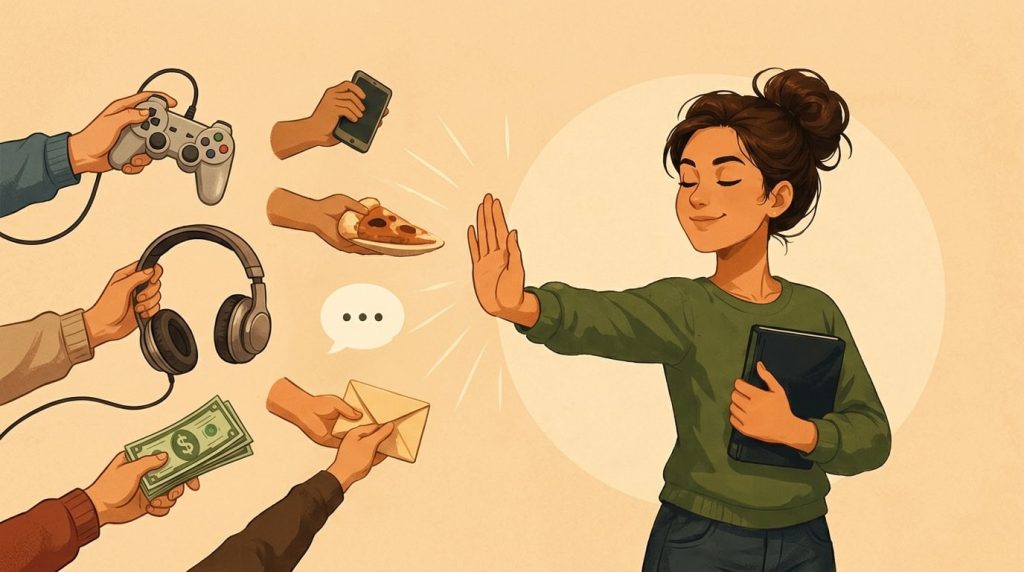 girl saying no with hand gesture