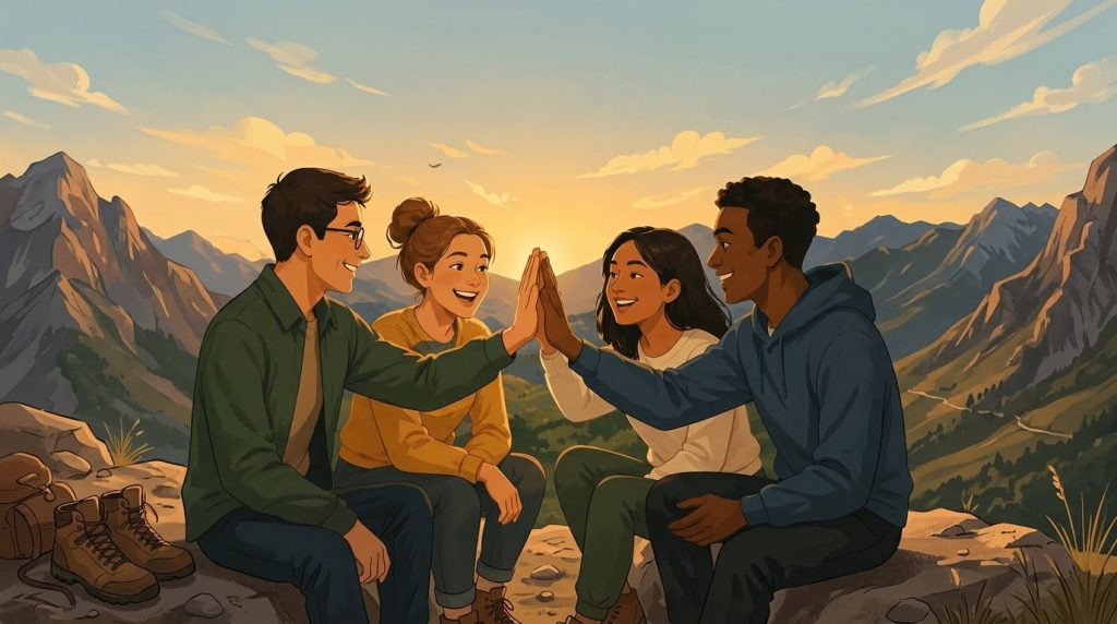 young adults on a trip in mountains