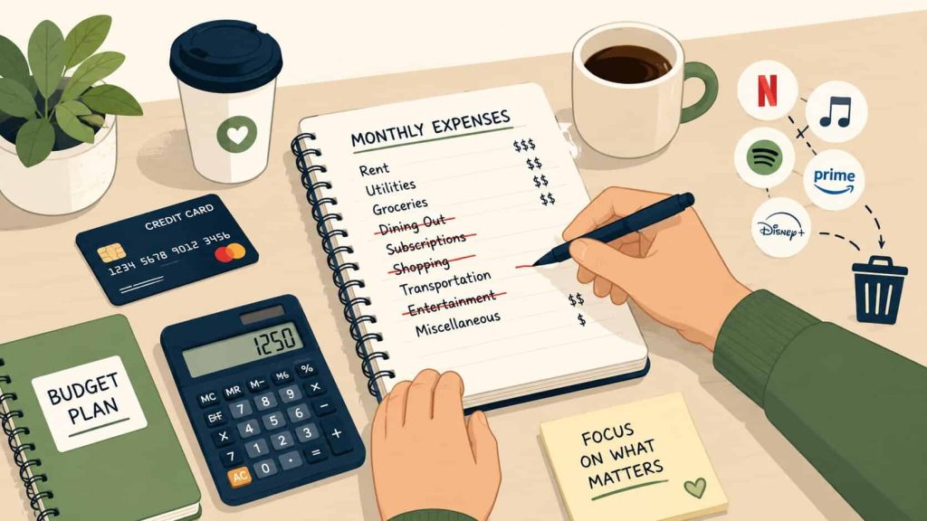 illustration showing cutting of unnecessary expenses