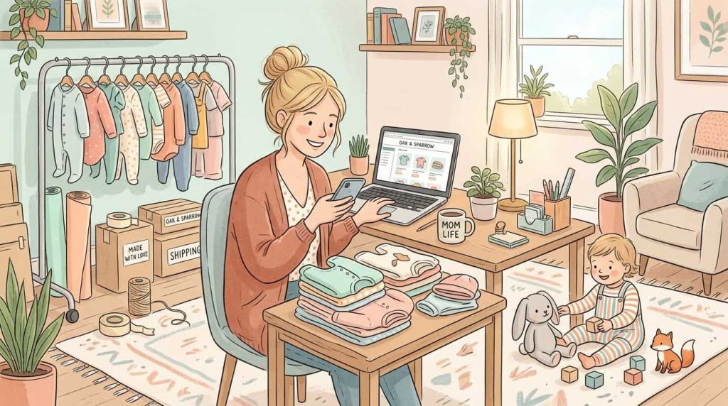 Mom photographs clothes for selling