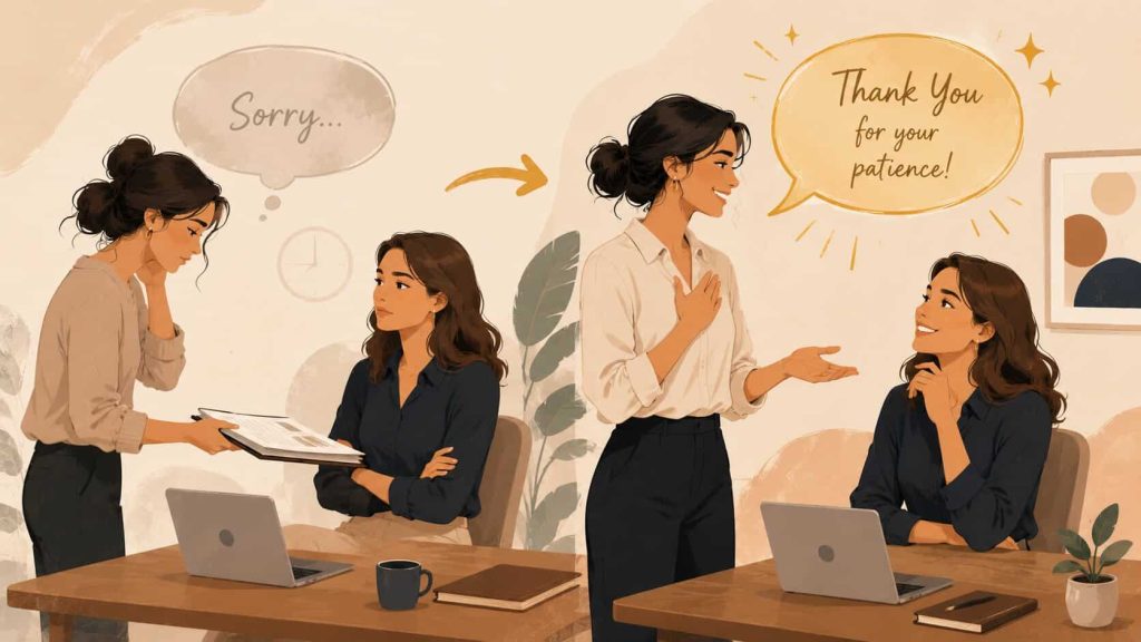 illustration showing the scene of sorry to thank you