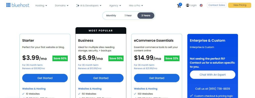 bluehost hosting plans