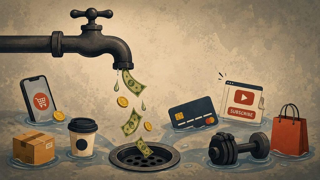 money and spendings drain  illustration